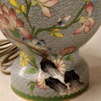 lysegrå fugle blomster deko cloisonne flaskeformet gammel bord lampefod messing  afslutninger
